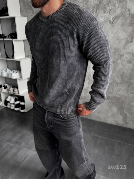 Темно серый модный рваный свитер свободного кроя Т-1282