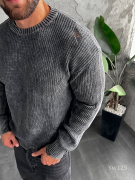 Темно серый модный рваный свитер свободного кроя Т-1282