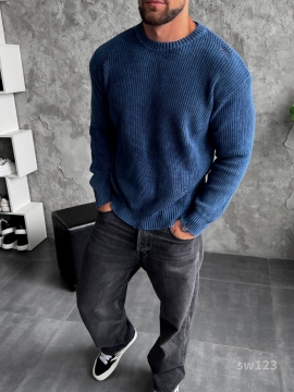 Темно синий мужской рваный свитер оверсайз Т-1283