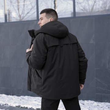 Чорна чоловіча зимова парка Pobedov з капюшоном К-1474