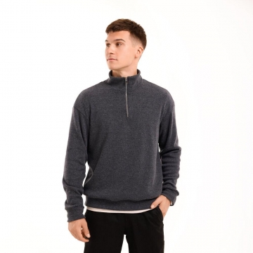 Темно серый джмепер с молнией на шее из ангоры Т-1288