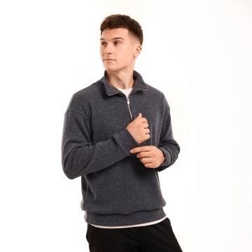 Темно серый джмепер с молнией на шее из ангоры Т-1288