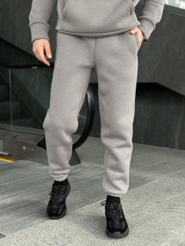 Серые мужские теплые штаны джогеры на осень зиму Б-688