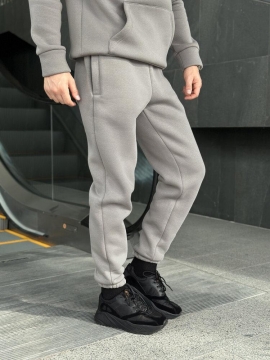 Серые мужские теплые штаны джогеры на осень зиму Б-688