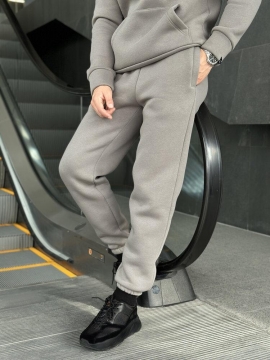 Серые мужские теплые штаны джогеры на осень зиму Б-688