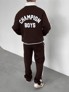 Модний теплий коричневий оверсайз костюм Champion Boys на флісі на блискавці К-954
