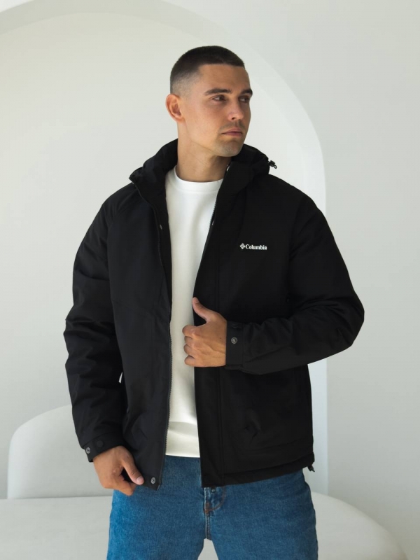 Чорна демісезонна чоловіча куртка з капюшоном К-1488