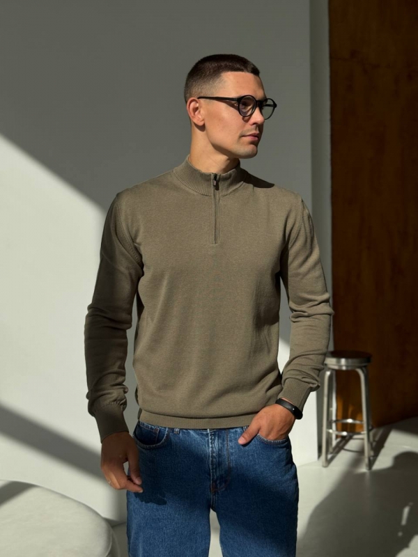 Стильный джемпер на молнии в оттенке хаки Т-1303