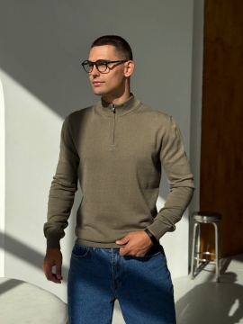 Стильный джемпер на молнии в оттенке хаки Т-1303