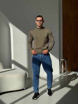 Стильный джемпер на молнии в оттенке хаки Т-1303