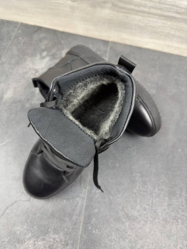 Чорні шкіряні класичні чоловічі зимові черевики з хутром Т-1018