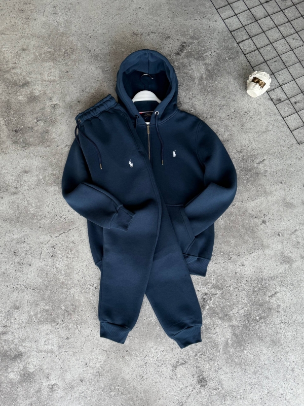 Темно синий теплый мужской спортивный костюм с кофтой на молнии К-896