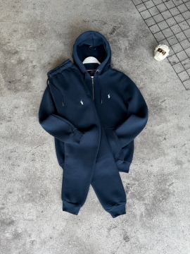 Темно синий теплый мужской спортивный костюм с кофтой на молнии К-896