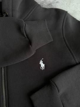 Теплый брендовый спортивный костюм графит с кофтой на молнии и капюшоном К-958