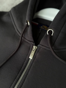 Теплый брендовый спортивный костюм графит с кофтой на молнии и капюшоном К-958