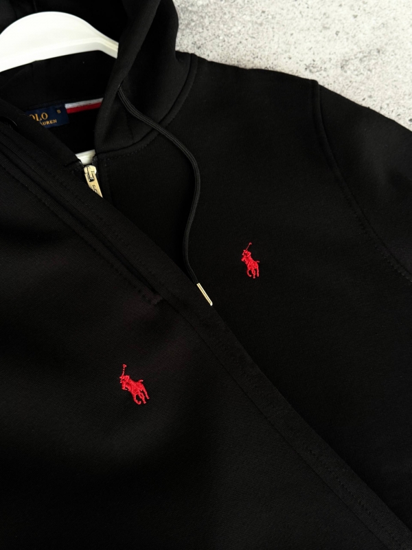 Черный мужской спортивный теплый костюм на молнии на флисе К-959