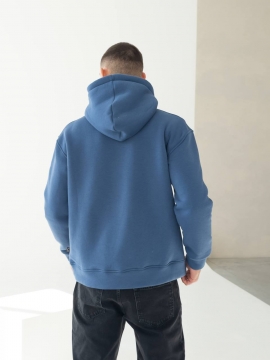 Темно синее мужское теплое худи на флисе с капюшоном Т-1317