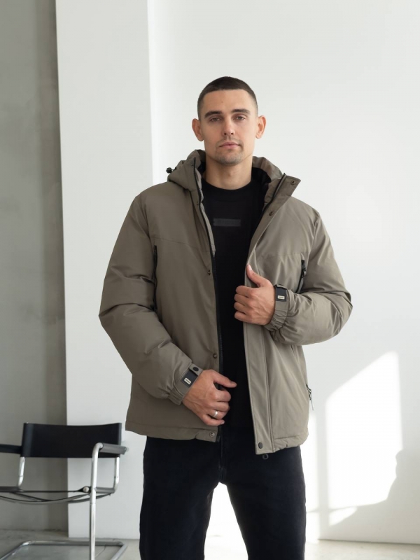 Мужская зимняя куртка хаки до -15 градусов с капюшоном К-1535