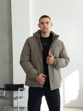 Мужская зимняя куртка хаки до -15 градусов с капюшоном К-1535