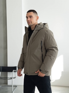 Мужская зимняя куртка хаки до -15 градусов с капюшоном К-1535