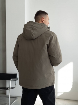 Мужская зимняя куртка хаки до -15 градусов с капюшоном К-1535