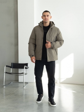Мужская зимняя куртка хаки до -15 градусов с капюшоном К-1535
