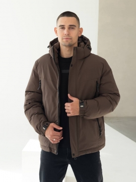 Коричнева чоловіча куртка на зиму з капюшоном К-1537
