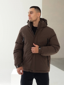 Коричнева чоловіча куртка на зиму з капюшоном К-1537