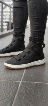 Мужские зимние стильные ботинки из натуральной итальянской кожи и меха Gross на резинке Т-2990