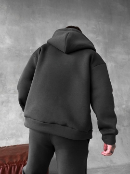 Теплий чоловічий спортивний костюм на блискавці графіт із капюшоном на флісі К-960