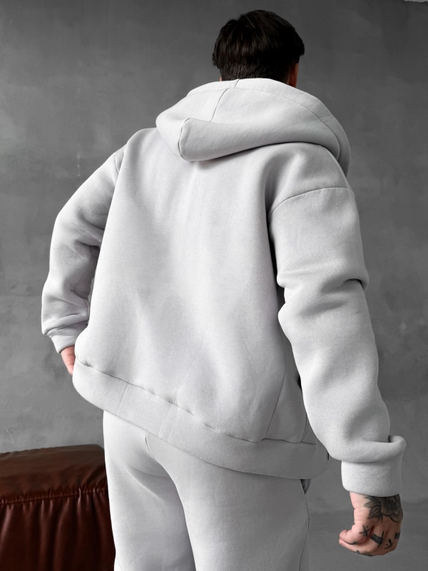 Светло серый теплый спортивный костюм на флисе на молнии К-963