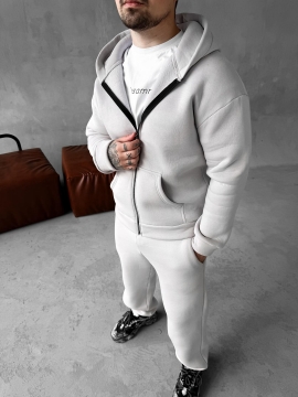 Светло серый теплый спортивный костюм на флисе на молнии К-963