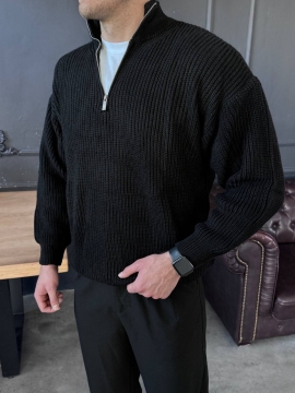 В'язаний чорний чоловічий светр на блискавці під шию Т-1320