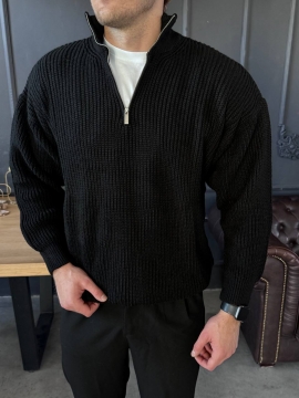В'язаний чорний чоловічий светр на блискавці під шию Т-1320