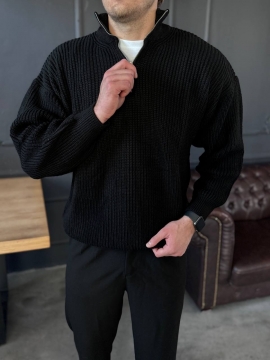 В'язаний чорний чоловічий светр на блискавці під шию Т-1320