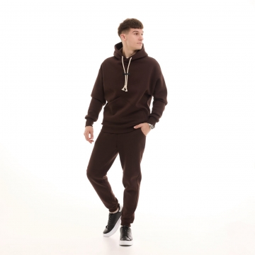 Зимний мужской спортивный костюм с капюшоном в шоколадном оттенке К-964