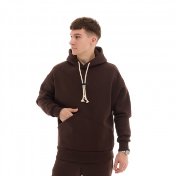 Зимний мужской спортивный костюм с капюшоном в шоколадном оттенке К-964