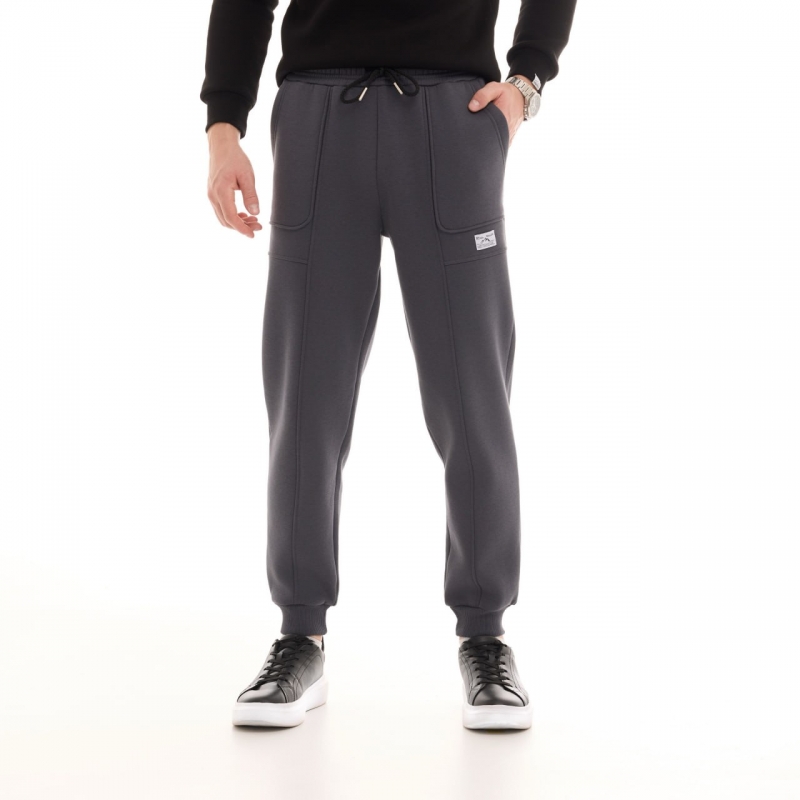 Теплые мужские темно серые штаны с начесом Pobedov Б-698