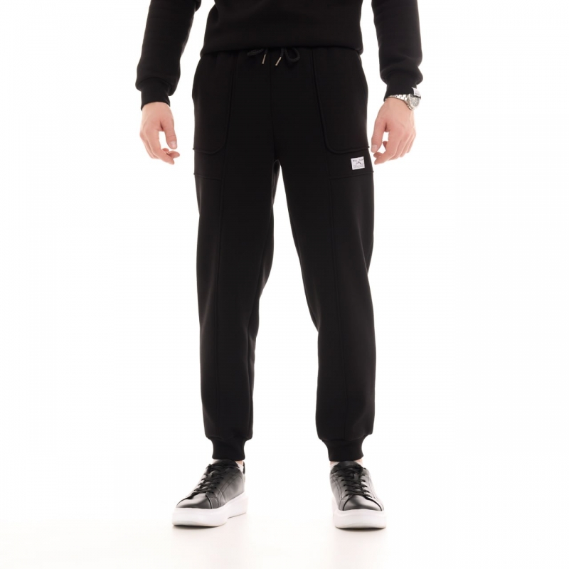 Черные теплые зимние спортивные штаны с начесом Б-699