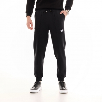 Черные теплые зимние спортивные штаны с начесом Б-699