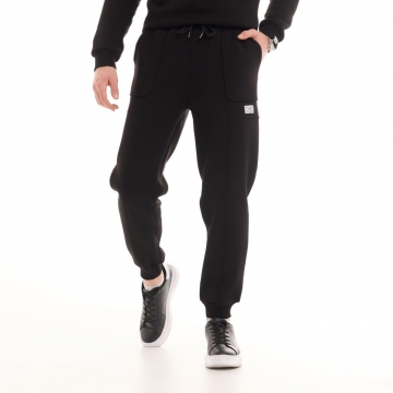 Черные теплые зимние спортивные штаны с начесом Б-699