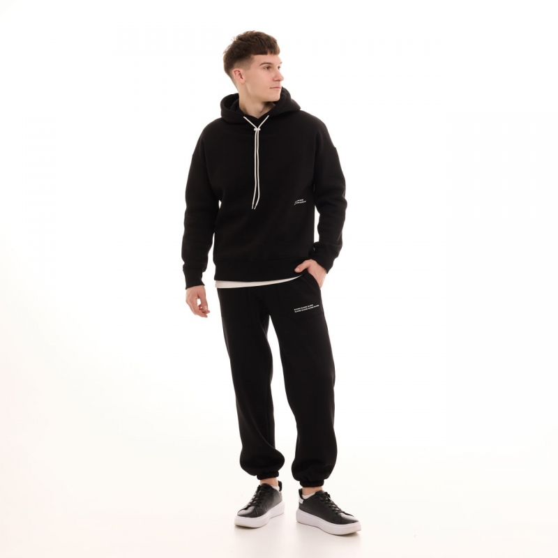 Черный теплый мужской спортивный костюм с капюшоном Pobedov К-965
