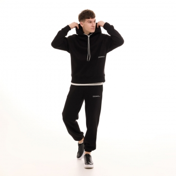 Черный теплый мужской спортивный костюм с капюшоном Pobedov К-965