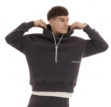 Теплый темно серый мужской спортивный костюм на зиму К-966