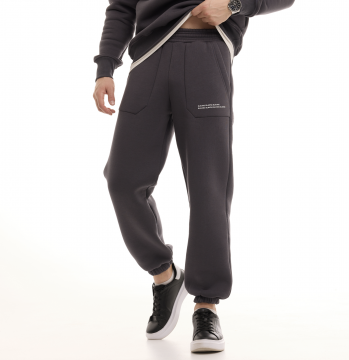 Теплый темно серый мужской спортивный костюм на зиму К-966