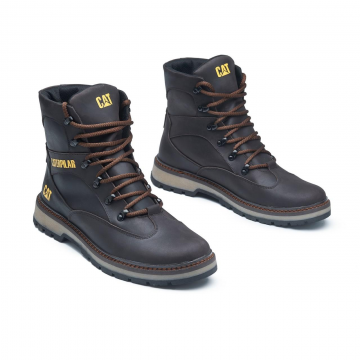 Темно коричневые мужские теплые зимние высокие ботинки с мехом Т-1022