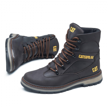 Темно коричневые мужские теплые зимние высокие ботинки с мехом Т-1022