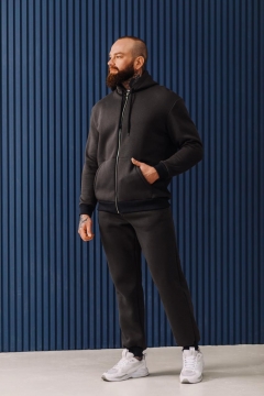 Теплий зимовий спортивний костюм графіт на блискавці з капюшоном К-967