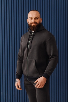 Теплий зимовий спортивний костюм графіт на блискавці з капюшоном К-967