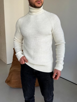 Белый мужской вязаный свитер под горло Т-1324